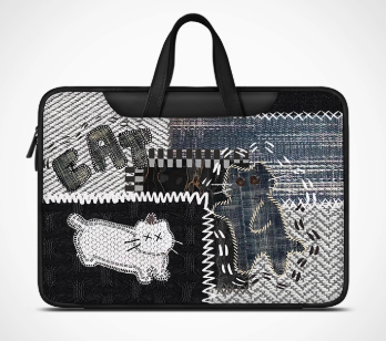Denim Style PU Original Patchwork Laptop Bag Design with Denim and Fabric Mix and Unique Cat Design - Artistic, Quirky for Daily Use, Work, Travel, Ideal for Adding Creativity and Durability to Your Daily Essentials for Unisex