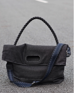 Original Denim Tote Bag Design with Dark Gray Denim and Unique Rope Handle - Modern, Casual for Daily Outings, Work, Casual Activities, Ideal for Carrying Essentials in a Practical and Stylish Way for Men