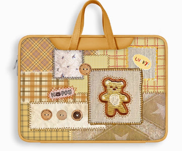 Denim Style PU Original Patchwork Laptop Bag Design with Denim and Fabric Mix and Unique Cat Design - Artistic, Quirky for Daily Use, Work, Travel, Ideal for Adding Creativity and Durability to Your Daily Essentials for Unisex