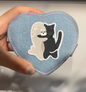 Original Denim Storage Bag Heart Pouch Design with Embroidered Cat Playing Guitar - Playful, Cute for Daily Use, Gifts, Accessories, Ideal for Keeping Small Essentials in a Fun and Adorable Way for Women