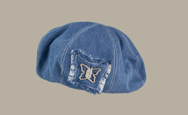 Trendy Blue Denim Beret with Distressed Butterfly Patch - Vintage, Chic Design , Lightweight and Stylish for Casual Outings, Chic Events, and Daily Wear for Women