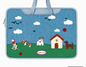 Denim Style PU Trendy Laptop Bag with Playful Patchwork and Embroidered Dog Scene - Cute, Casual, Artistic Style, Laptop Protection, Organization, Portability for Work, School, and Travel for Unisex