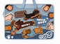 Denim Style PU Trendy Laptop Bag with Playful Patchwork and Embroidered Dog Scene - Cute, Casual, Artistic Style, Laptop Protection, Organization, Portability for Work, School, and Travel for Unisex