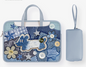 Denim Style PU Trendy Laptop Bag with Patchwork , Floral, and Star Appliqu√© - Creative, Artistic, Vintage Style, Laptop Protection, Organization, Statement Piece for Work, School, and Travel for Unisex