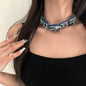 Denim Gothic Choker – Rekaan Tangan Rangka Edgy