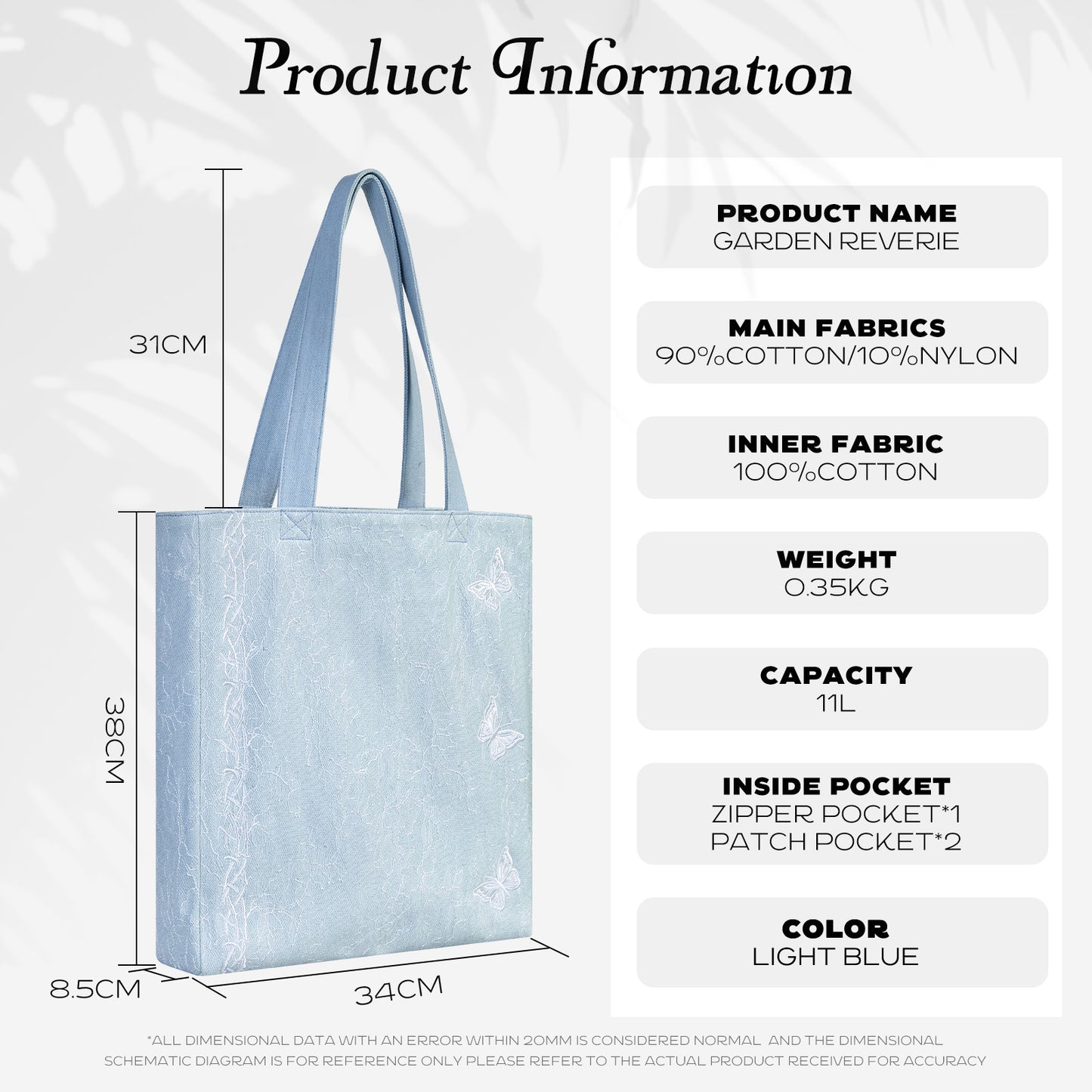 DENIM MUSEUM Vine & Butterfly Denim Tote Bag - Elegante & leichte Tote für den täglichen Weg und modische Outfits