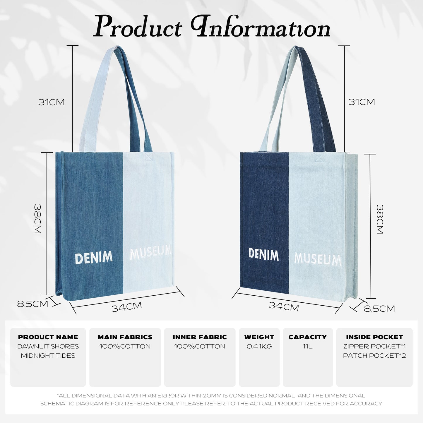 DENIM MUSEUM Ethereal Horizons Series Denim Color-Block Tote Bag für den täglichen Weg zur Arbeit und für Modeausflüge