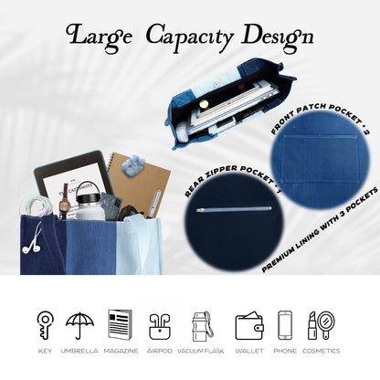 Premium Colorblock Denim Tote Bag for Women – 2025 Summer Lightweight Foldable Large Designer Shoulder Bag with Pockets