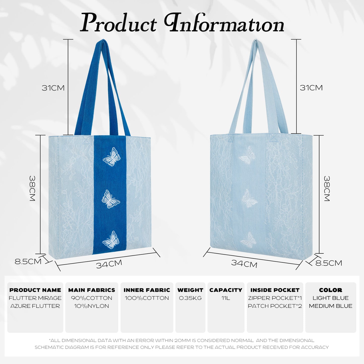 Premium Lace Butterfly Denim Tote Bag for Women, 2025 Summer Romantic Niche Foldable Large Designer Handbag with Pockets