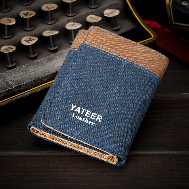 Original Blue Denim Wallet with Tan Leather Accents and Cartoon Logo - Casual, Trendy Design, Durable and Stylish for Casual Outings, Everyday Use, and Fashion-Forward Looks  for Men