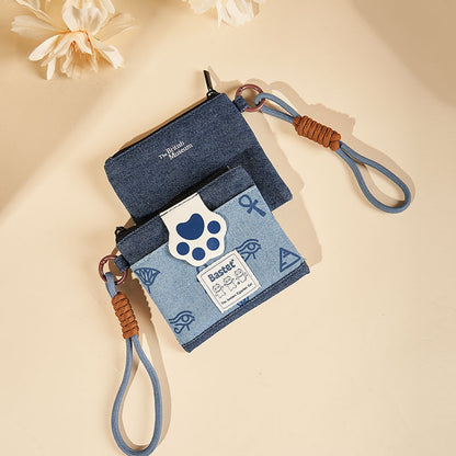 Original Denim Cat Paw Coin Purse Design with Cat Paw Patch and Egyptian-Inspired Prints - Cute, Playful for Everyday Use, Casual Outings, Gifting, Ideal for Keeping Small Essentials Organized with a Touch of Feline Charm for Unisex
