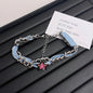 Original Denim Star Necklace and Bracelet Set Design with Silver Chain and Pink Star Charms - Trendy, Edgy for Casual Wear, Street Style, Fashion Accessories, Ideal for Adding a Bold and Stylish Touch to Your Outfit for Women