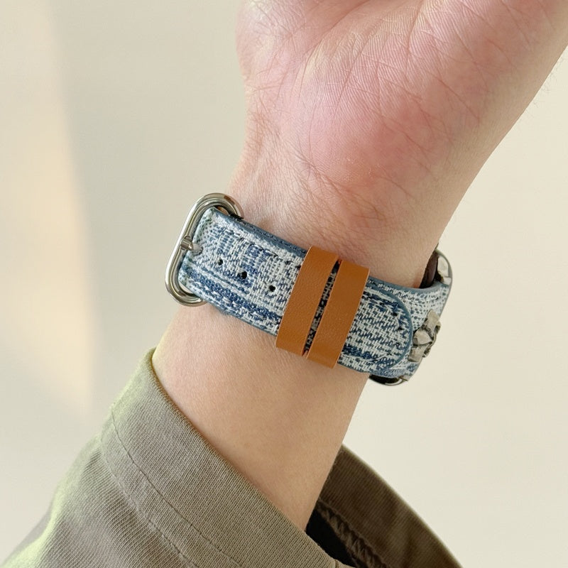 Original Denim Watch Band with Silver Metal Accent - Casual, Chic Design , Durable and Stylish for Everyday Wear, Casual Outings, and Accessories for Unisex