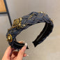 Original Denim Braided Headband Design with Antique Gold Chains and Metal Embellishments - Boho-Chic, Vintage for Casual Outings, Special Occasions, Daily Wear, Ideal for Adding a Stylish and Unique Touch to Your Hair for Women