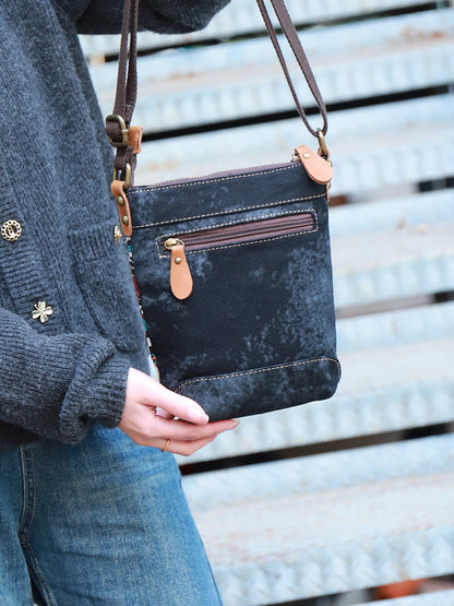 Original Woven Denim Crossbody Bag Design with Multicolored Woven Pattern and Leather Accents - Bohemian, Stylish for Casual Outings, Festivals, Travel, Ideal for Adding Trendy and Practical Style to Your Look for Women