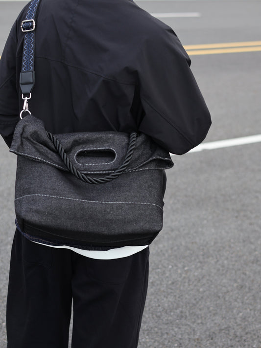 Original Denim Tote Bag Design with Dark Gray Denim and Unique Rope Handle - Modern, Casual for Daily Outings, Work, Casual Activities, Ideal for Carrying Essentials in a Practical and Stylish Way for Men