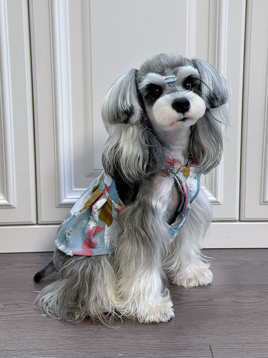 Original Denim Dog Vest Design with Blue Denim and Colorful Abstract Print - Stylish, Casual for Daily Wear, Outings, Casual Events, Ideal for Adding Comfort and Fashion to Your Pet‚Äôs Wardrobe for Pets