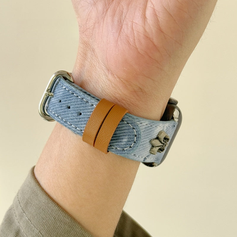 Original Denim Watch Band with Silver Metal Accent - Casual, Chic Design , Durable and Stylish for Everyday Wear, Casual Outings, and Accessories for Unisex