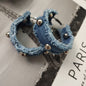 Original Denim Hoop Earrings Design Denim and Silver Ball Accents - Stylish, Minimalist for Casual Wear, Trendy Outfits, Daily Wear, Ideal for Adding a Chic and Lightweight Touch to Your Look for Women