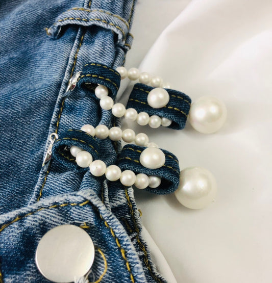 Original Denim Pearl Earrings Design with Blue Denim and Large Pearl Embellishments - Elegant, Stylish for Casual Outings, Special Occasions, Daily Wear, Ideal for Adding a Chic and Versatile Touch to Your Look for Women