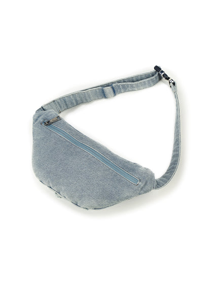 Trendy Denim Waist Bag with Light Blue Denim and Frayed Graffiti-Style Detailing - Streetwear, Edgy, Casual, Perfect for Urban Wear, Travel, and Everyday Use for Unisex
