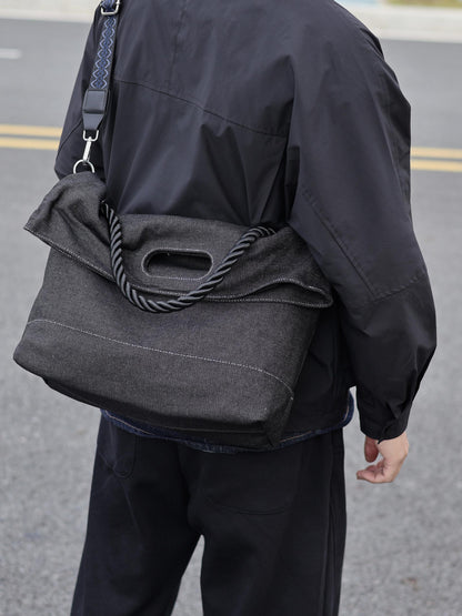 Original Denim Tote Bag Design with Dark Gray Denim and Unique Rope Handle - Modern, Casual for Daily Outings, Work, Casual Activities, Ideal for Carrying Essentials in a Practical and Stylish Way for Men