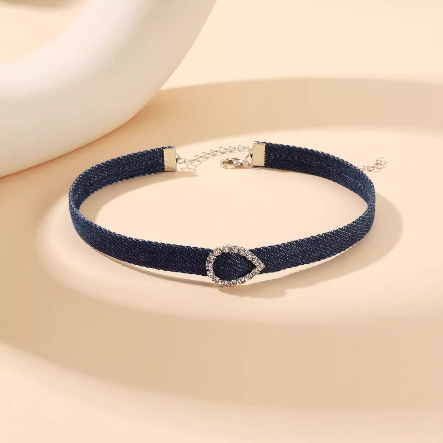 Original Denim Choker Necklace Design with Heart-Shaped Pendant and Pearl Drop Detail - Elegant, Trendy for Casual Wear, Date Night, Parties, Ideal for Adding a Versatile and Stylish Touch to Your Outfit for Women
