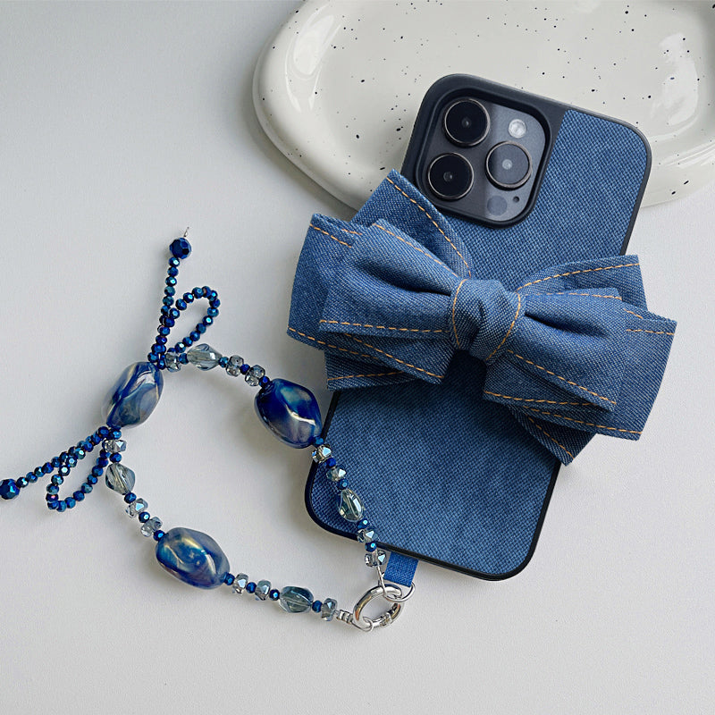 Denim fabric laminated with silicone Original Phone Case Design Large Bow Accent - Cute, Playful for Everyday Use, Casual Styling, Gift, Ideal for Elevating Your Phone‚Äôs Look with Fun and Protective Style for Women