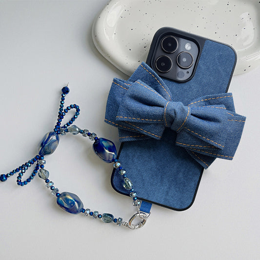 Denim fabric laminated with silicone Original Phone Case Design Large Bow Accent - Cute, Playful for Everyday Use, Casual Styling, Gift, Ideal for Elevating Your Phone‚Äôs Look with Fun and Protective Style for Women