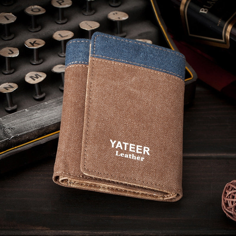 Original Blue Denim Wallet with Tan Leather Accents and Cartoon Logo - Casual, Trendy Design, Durable and Stylish for Casual Outings, Everyday Use, and Fashion-Forward Looks  for Men