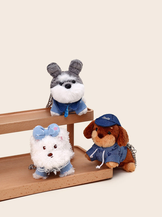 Original Plush Keychain with Soft Plush Dogs Dressed in Denim Outfits - Cute, Collectible, Stylish Design, Adds Charm and Personality to Keys, Bags, and Accessories for Unisex