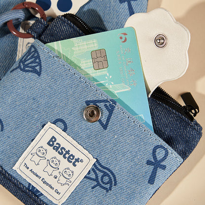 Original Denim Cat Paw Coin Purse Design with Cat Paw Patch and Egyptian-Inspired Prints - Cute, Playful for Everyday Use, Casual Outings, Gifting, Ideal for Keeping Small Essentials Organized with a Touch of Feline Charm for Unisex