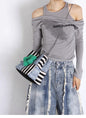 Original Denim Patchwork Handbag Design with Mixed Denim and Striped Fabric - Artistic, Eclectic for Casual Outings, Creative Styling, Statement Accessory, Ideal for Adding a Bold and Unique Touch to Any Outfit for Women