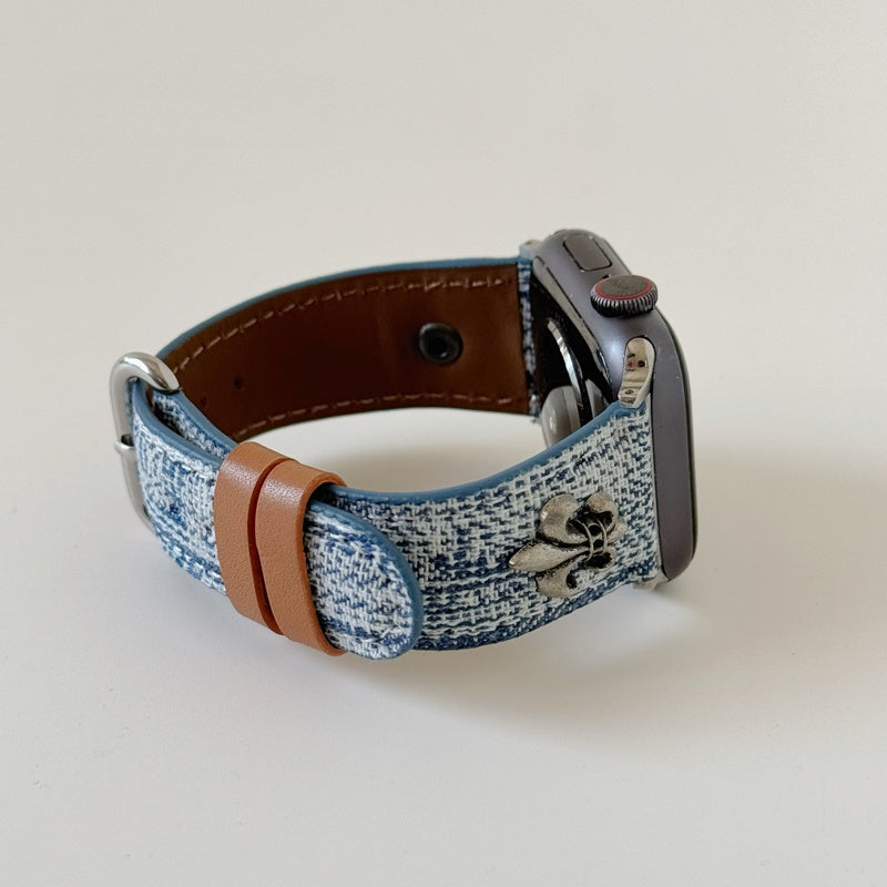 Original Denim Watch Band with Silver Metal Accent - Casual, Chic Design , Durable and Stylish for Everyday Wear, Casual Outings, and Accessories for Unisex