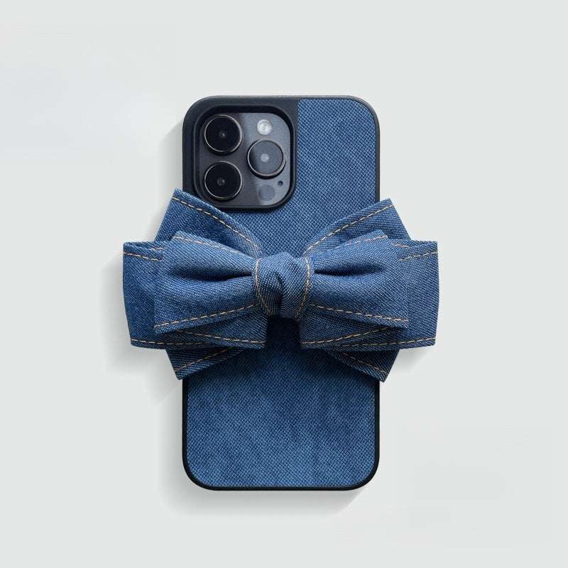 Denim fabric laminated with silicone Original Phone Case Design Large Bow Accent - Cute, Playful for Everyday Use, Casual Styling, Gift, Ideal for Elevating Your Phone‚Äôs Look with Fun and Protective Style for Women