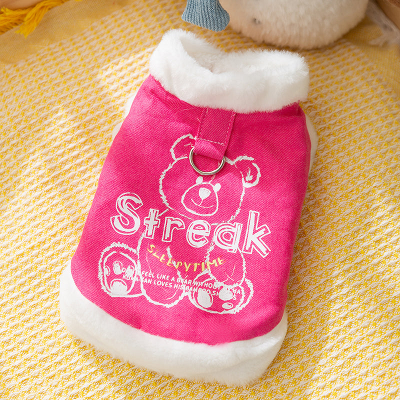 Original Denim Pet Vest with Soft Denim Fabric and Cute Bear Embroidery - Casual, Adorable Design for Pets, Breathable, Lightweight, Secure Fit for Daily Wear, Outdoor Walks, and Home Lounging for Pets