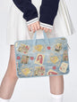 Denim Style PU Original Laptop Bag Design with Light Blue Denim and Printed Illustrations - Quirky, Trendy for Work, Travel, Daily Use, Ideal for Carrying Your Tech and Essentials with Playful Style for Unisex
