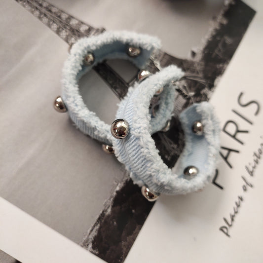 Original Denim Hoop Earrings Design Denim and Silver Ball Accents - Stylish, Minimalist for Casual Wear, Trendy Outfits, Daily Wear, Ideal for Adding a Chic and Lightweight Touch to Your Look for Women