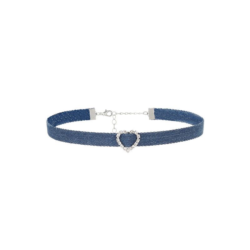 Original Denim Choker Necklace Design with Heart-Shaped Pendant and Pearl Drop Detail - Elegant, Trendy for Casual Wear, Date Night, Parties, Ideal for Adding a Versatile and Stylish Touch to Your Outfit for Women
