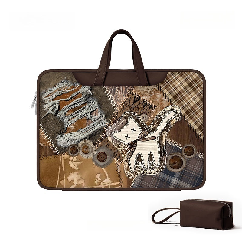 Denim Style PU Original Patchwork Laptop Bag Design with Denim and Fabric Mix and Unique Cat Design - Artistic, Quirky for Daily Use, Work, Travel, Ideal for Adding Creativity and Durability to Your Daily Essentials for Unisex