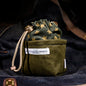 Original Denim Drawstring Pouch Design with Dark Blue Denim and Striped Canvas Top - Rustic, Vintage for Everyday Carry, Travel, Casual Use, Ideal for Keeping Small Essentials Secure in a Stylish Way for Unisex