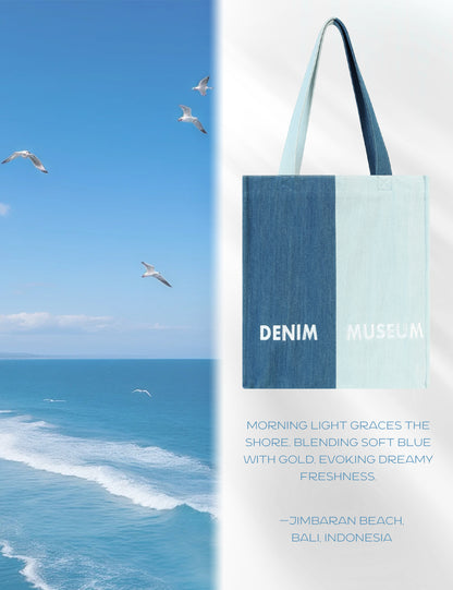 DENIM MUSEUM Ethereal Horizons Series Denim Color-Block Tote Bag für den täglichen Weg zur Arbeit und für Modeausflüge