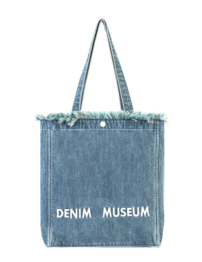 DENIM MUSEUM Forest of Solitude 데님 토트백 – 자연의 신비로움에서 영감을 받은 트리플 블루 셰이드, 몽환적인 프린지 디테일