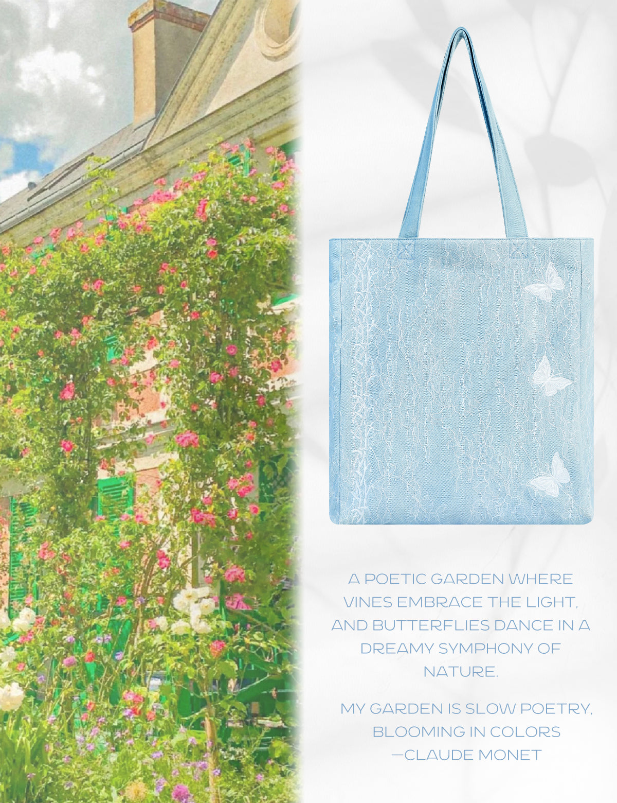 DENIM MUSEUM Vine & Butterfly Denim Tote Bag - Elegante & leichte Tote für den täglichen Weg und modische Outfits