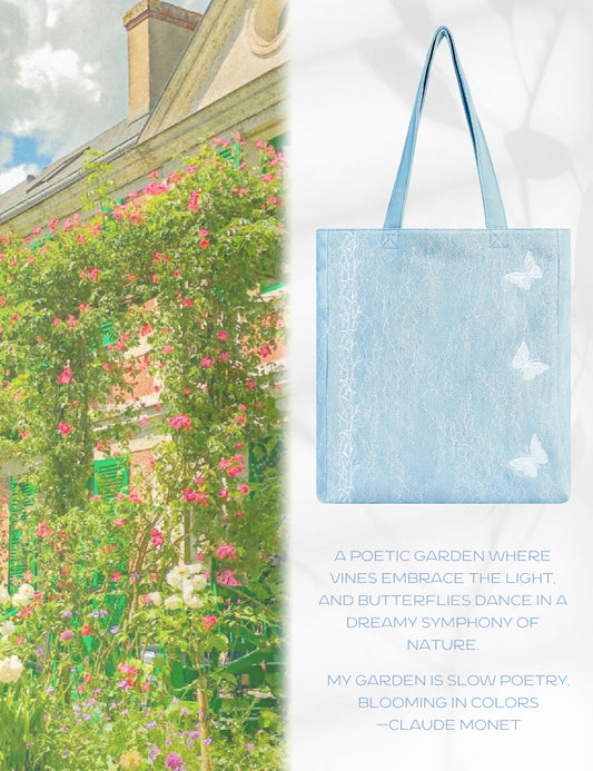 Premium Lace Butterfly Designer Handbag for Women, 2025 Summer Romantic Niche Foldable Large Denim Tote Bag with Pockets