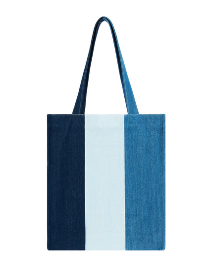 Premium Colorblock Denim Tote Bag for Women – 2025 Summer Lightweight Foldable Large Designer Shoulder Bag with Pockets