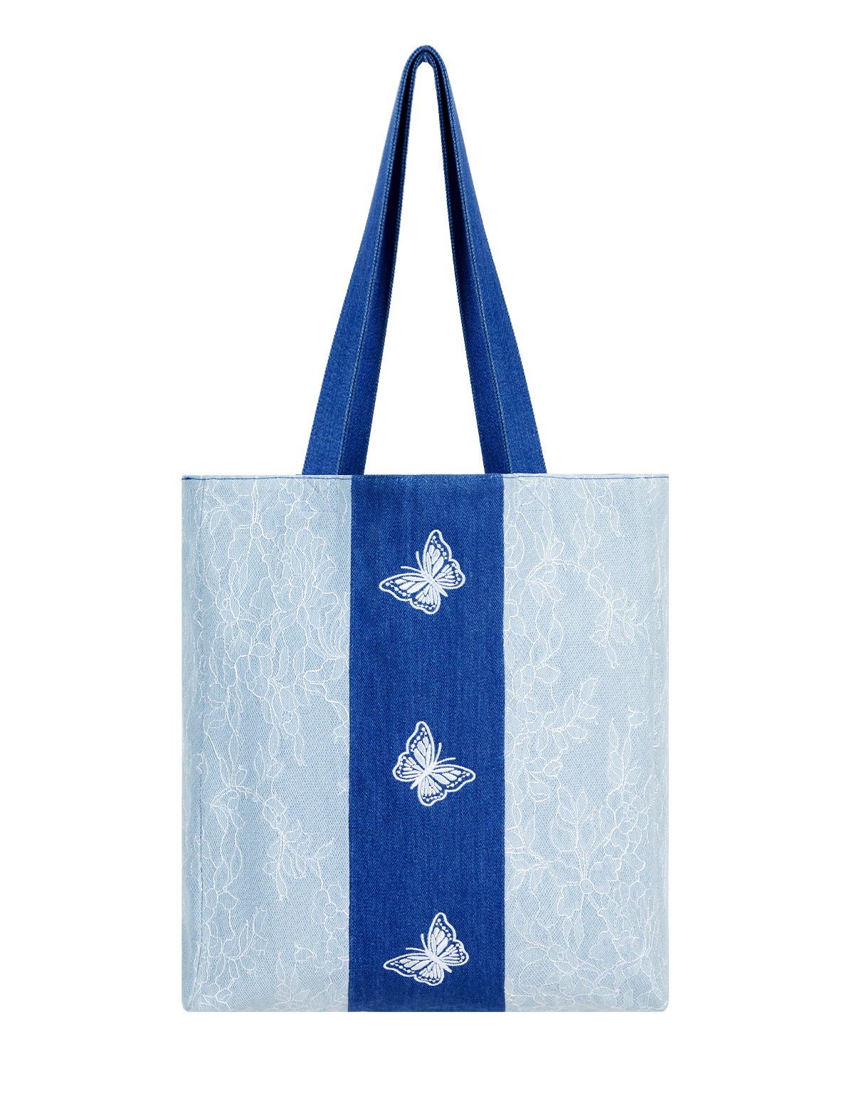 Premium Lace Butterfly Denim Tote Bag for Women, 2025 Summer Romantic Niche Foldable Large Designer Handbag with Pockets