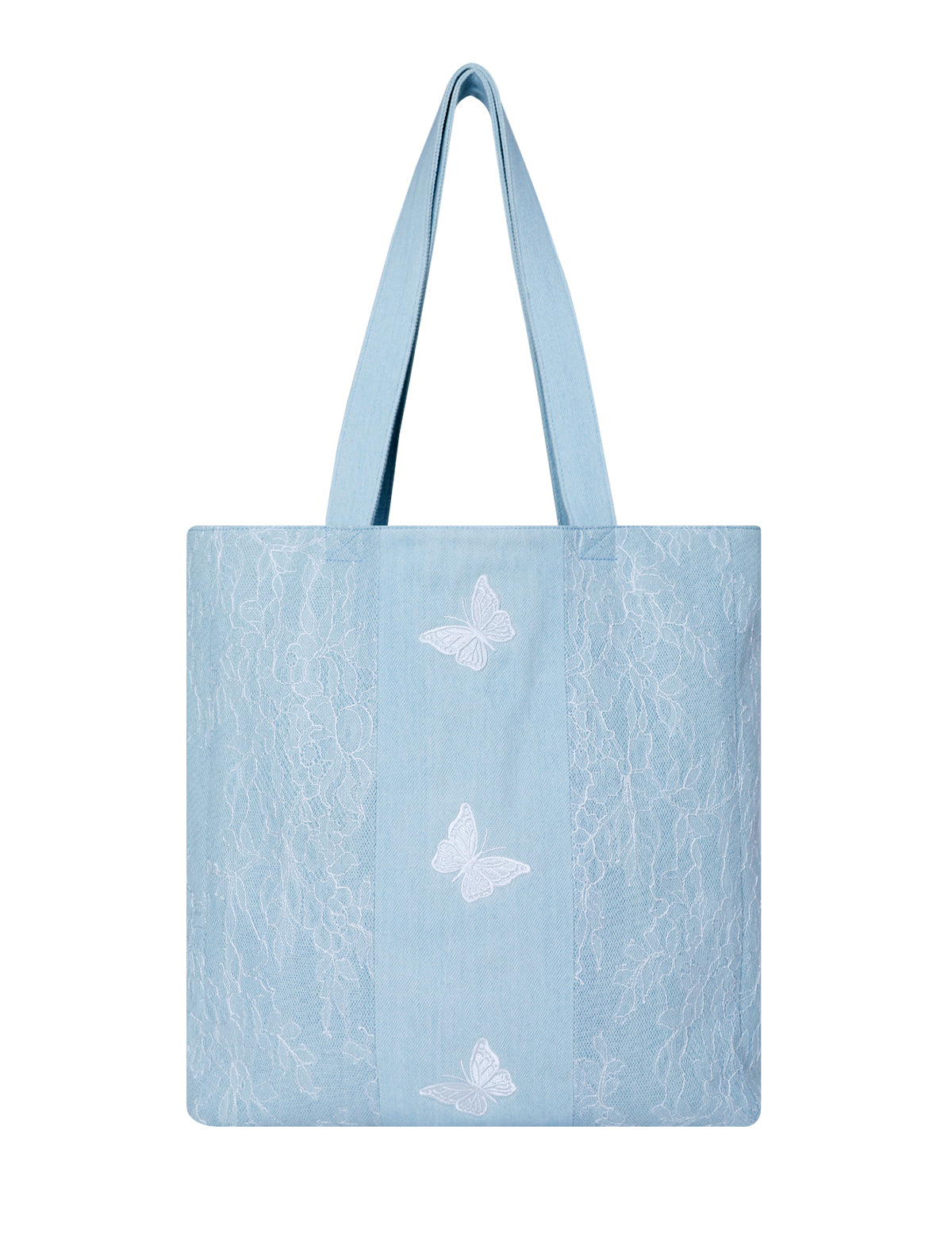 Premium Lace Butterfly Denim Tote Bag for Women, 2025 Summer Romantic Niche Foldable Large Designer Handbag with Pockets
