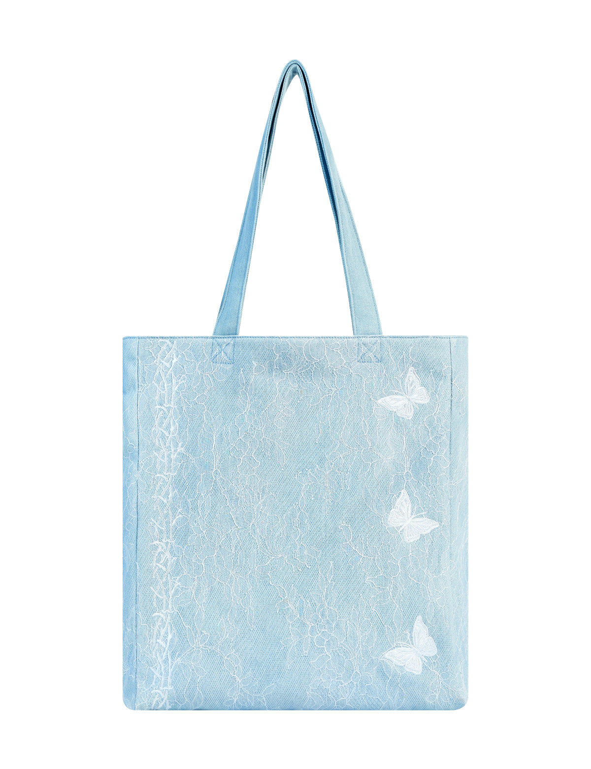 DENIM MUSEUM Vine & Butterfly Denim Tote Bag - Elegante & leichte Tote für den täglichen Weg und modische Outfits